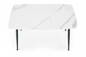 MASA DINING MARCO, CU EFECT DE MARMURA ALBA/NEGRU, 120 CM, BLAT DIN STICLA, MDF SI PICIOARE DIN METAL, STIL MODERN - Img 2