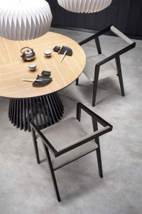 MASA DINING MIYAKI, STEJAR/NEGRU, 120 CM, DIN MDF SI FURNIR, STIL MODERN - Img 3