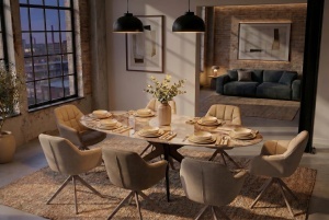 MASA DINING OVALA, PANDORA 220CM, REALIZATA DIN CERAMICA SI METAL, CULOARE MARMURA/BRONZ, INVICTA INTERIOR - Img 4