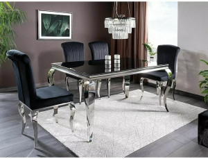 MASA DINING PRINCE, NEGRU/CROM, 180 CM, BLAT DIN STICLA SECURIZATA SI METAL, STIL MODERN - Img 1