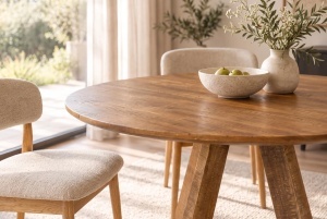 MASA DINING ROTUNDA ART WOOD 120CM, REALIZATA DIN LEMN DE MANGO, CULOARE MARO - Img 7