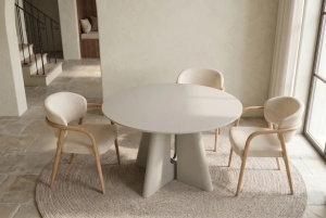 MASA DINING ROTUNDA ORGANIKO 120CM, REALIZATA DIN MATERIAL LEMNOS, MDF, CULOARE BEJ/GRI, INVICTA INTERIOR - Img 7