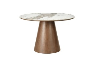 MASA DINING ROTUNDA UNIQUE 120CM, REALIZATA DIN MATERIAL LEMNOS, FURNIR SI BLAT CERAMIC, CULOARE MARMURA ALBA/MARO, INVICTA INTERIOR