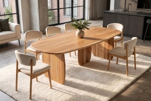 MASA DINING SCULPTURA, OVALA 240CM, REALIZATA DIN LEMN DE SALCAM, CULOARE NATUR
