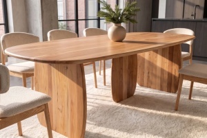 MASA DINING SCULPTURA, OVALA 240CM, REALIZATA DIN LEMN DE SALCAM, CULOARE NATUR - Img 11