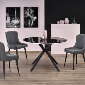 MASA DINING STIL AVELAR, NEGRU/ALB, 120 CM, DIN STICLA, MDF SI METAL, STIL MODERN