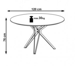 MASA DINING STIL PIXEL, ALB/NEGRU, 120 CM, BLAT DIN MDF LACUIT SI PICIOARE DIN METAL, STIL MODERN - Img 4