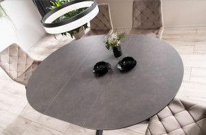 MASA EXTENSIBILA, 120/160 CM, GRI INCHIS/NEGRU MAT, DIN STICLA SECURIZATA, CERAMICA SI METAL, STIL MODERN - Img 6