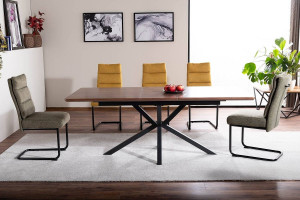 MASA EXTENSIBILA 160/200 CM, NUC/NEGRU MAT, BLAT DIN MDF SI PICIOARE DIN METAL, STIL MODERN - Img 2