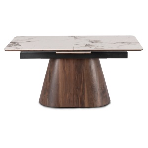 MASA EXTENSIBILA 160-200CM, ARTIM MEBLE, REALIZATA DIN METAL, LEMN SI MDF, MARMURA, CULOARE ALB/NUC, STIL MODERN - Img 2