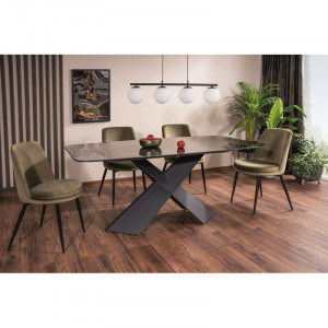 MASA EXTENSIBILA AVANGARD II, 160/240 CM, EFECT DE MARMURA NEAGRA/NEGRU, DIN CERAMICA, STICLA SI METAL, STIL MODERN