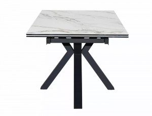 MASA EXTENSIBILA COLUMBUS, EFECT DE MARMURA ALBA/NEGRU MAT, 160/240 CM, DIN STICLA SECURIZATA, CERAMICA SI METAL, STIL MODERN - Img 7