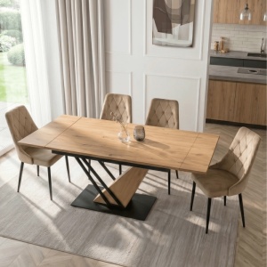 MASA EXTENSIBILA DE DINING REX 160/220CM, REALIZAT DIN METAL SI BLAT MDF, CULOARE STEJAR/NEGRU, ARTIM MEBLE - Img 3