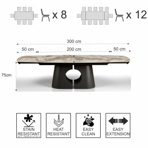 Masă extensibilă de mari dimensiuni Onice din marmură, ceramică, onix, marmură, bază metalică gri mat lucioasă, H.75 A.100 L.200/250/300 cm - Img 8