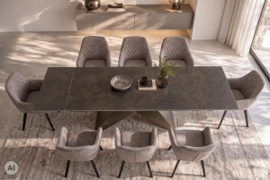 MASA EXTENSIBILA DINING DIAMOND 180/220/260CM, REALIZATA DIN METAL SI CERAMICA, CU ASPECT DE MARMURA RUGINIU SI CULOARE BRONZ - Img 4