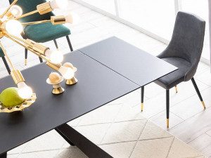 MASA EXTENSIBILA DINING, NEGRU MAT, 160/240 CM, BLAT DIN STICLA SECURIZATA SI PICIOARE DIN METAL, STIL MODERN - Img 2