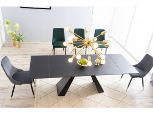 MASA EXTENSIBILA DINING, NEGRU MAT, 160/240 CM, BLAT DIN STICLA SECURIZATA SI PICIOARE DIN METAL, STIL MODERN - Img 7