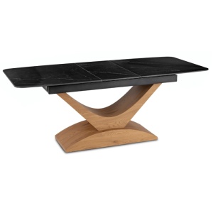 MASA EXTENSIBILA DOLCE, ARTIM MEBLE 160/200CM, BLAT DIN CERAMICA SI FURNIR, CULOARE MARMURA NEAGRA/STEJAR, STIL MODERN - Img 7