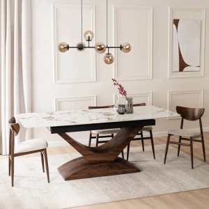 MASA EXTENSIBILA DOLCE, ARTIM MEBLE 160/200CM, BLAT DIN CERAMICA SI FURNIR, CULOARE MARMURA ALBA/NUC, STIL MODERN - Img 3