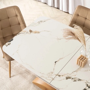 MASA EXTENSIBILA DOLCE, ARTIM MEBLE 160/200CM, BLAT DIN CERAMICA SI FURNIR, CULOARE MARMURA ALBA/STEJAR, STIL MODERN - Img 5