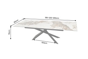 MASA EXTENSIBILA EUPHORIA 180-260CM, REALIZATA DIN METAL SI BLAT STICLA SI CERAMICA, DE CULOARE MARMURA ALB GRI - Img 2
