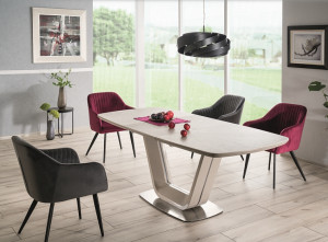 MASA EXTENSIBILA GRI DESCHIS/CROM, 160/220 CM, DIN CERAMICA, MDF SI METAL, STIL MODERN