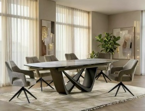 MASA EXTENSIBILA, MARANELLO 200/290CM, ALB LUCIOS/CUPRU, BLAT DIN STICLA, CERAMICA SI METAL, STIL MODERN - Img 5