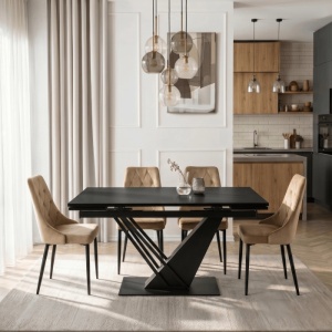 MASA EXTENSIBILA REX 160/220CM, REALIZATA DIN METAL SI BLAT DIN MDF, CULOARE NEAGRA, ARTIM MEBLE - Img 2