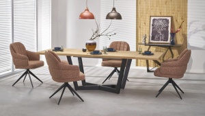 MASA EXTENSIBILA STIL MASSIVE 2, 160/250 CM, STEJAR NATURAL/NEGRU, DIN FURNIR NATURAL SI METAL, STIL MODERN - Img 2
