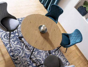 MASA LIVING/DINING 100 CM, STEJAR/NEGRU MAT, BLAT DIN MDF, FURNIR NATURAL SI PICIOARE DIN METAL, STIL MODERN - Img 3