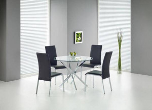 MASA LIVING RAYMOND, TRANSPARENT/CROM, 100 CM, BLAT DIN STICLA SI PICIOARE DIN METAL, STIL MODERN, HALMAR