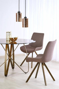 MASA LIVING STIL LUNGO, TRANSPARENT/AURIU ANTICHIZAT, 120 CM, BLAT DIN STICLA SI PICIOARE DIN METAL, STIL MODERN - Img 8