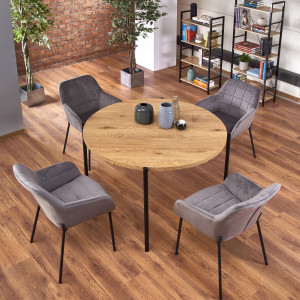 MASA LIVING STIL MORGAN, STEJAR AURIU/NEGRU, 120 CM, BLAT DIN MDF SI PICIOARE DIN METAL, STIL VINTAGE - Img 2