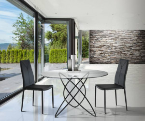 MASA ROTUNDA ELEGANTA 120CM, HULA HOOP, COD 2675, STIL MODERN, REALIZATA DIN METAL SI STICLA - Img 3