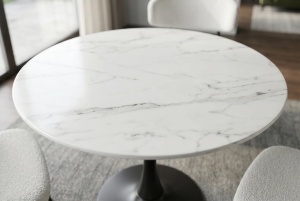 MASA ROTUNDA PENTRU LIVING LYON 80CM, DIN METAL SI CERAMICA, CULOARE ALB/NEGRU, INVICTA INTERIOR - Img 7