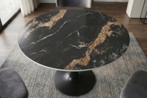 MASA ROTUNDA PENTRU LIVING LYON 80CM, DIN METAL SI CERAMICA, CULOARE NISIPIU/NEGRU, INVICTA INTERIOR - Img 2