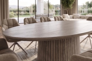 MASA SUFRAGERIE OVALA ART DECO 220CM, REALIZATA DIN LEMN DE MANGO, CULOARE GRI FUMURIU, INVICTA INTERIOR - Img 6