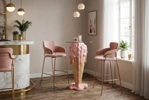 MASUTA BAR COFETARIE, ICE CREAM 105CM, ICE CREAM, REALIZAT DIN FIBRA DE STICLA SI STICLA, CULOARE ROZ/BEJ, REALIZAT MANUAL, ARTIM GROUP SELECTION