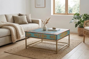 MASUTA CAFEA FIORI 90CM, REALIZATA DIN MDF SI METAL, CULOARE MULTICOLOR, GINER Y COLOMER - Img 2