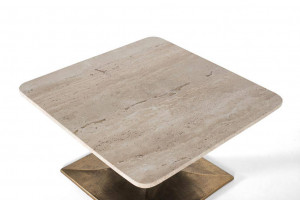 MASUTA DE CAFEA 70CM, BRONZ/NATUR, BLAT DIN MARMURA SI SUPORT DIN METAL, DESIGN EXTRAVAGANT - Img 2