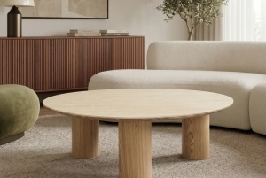 MASUTA DE CAFEA ORGANIC 110CM, REALIZATA DIN MDF SI CERAMICA, CULOARE BEJ/NATUR, INVICTA INTERIOR - Img 6