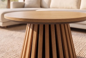 MASUTA DE CAFEA ROTUNDA VALHALLA 50CM, REALIZATA DIN LEMN DE STEJAR SI BLATUL DIN MDF SI FURNIR STEJAR, CULOARE NATUR - Img 4