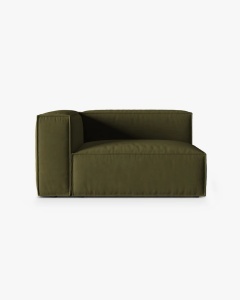 MODUL CANAPEA/COLTAR NURIA MELANJ VERDE MUSCHI, PE STANGA, 145X110 CM, TAPITAT CU TAPITERIE DIN TEXTIL CATIFEA PARIS, MICADONI