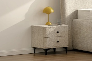 NOPTIERA, ART DECO 45CM, DIN LEMN DE MANGO, TEXTIL BOUCLE SI METAL, CULOARE GRI, ARTIM GROUP SELECTION