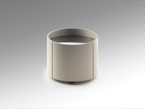 NOPTIERA ROTUNDA IZA, REALIZATA DIN MDF SI STICLA, FINISAJ KAKI/FUMURIU, STIL MODERN