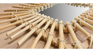 OGLINDA BAIE REA BOHO QDJ071, 45x45CM, NATURAL, DIN STICLA SI LEMN, CALITATE SUPERIOARA - Img 6
