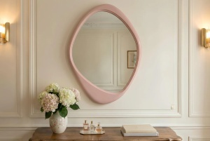 OGLINDA, ORGANIC 90CM, REALIZAT DIN POLIURETAN SI STICLA, CULOARE ROZ, ARTIM GROUP SELECTION - Img 5