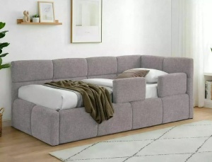 PAT DIVAN STIL EMMA, CU SOMIERA RABATABILA, 90X200 CM, ROZ PUDRA RAVEN 91, TAPITERIE DIN TEXTIL RAVEN, STIL MODERN - Img 5