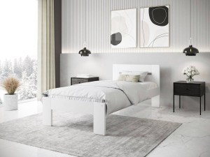 PAT DORMITOR MATILDA, 90X200 CM, ALB, DIN LEMN MASIV, STIL MODERN