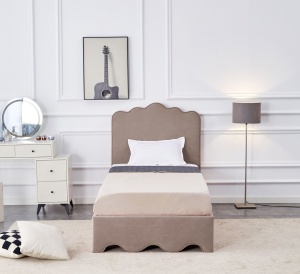 PAT DORMITOR ORSO, 90 CM, BEJ, DIN LEMN MASIV SI CATIFEA, STIL MODERN - Img 2